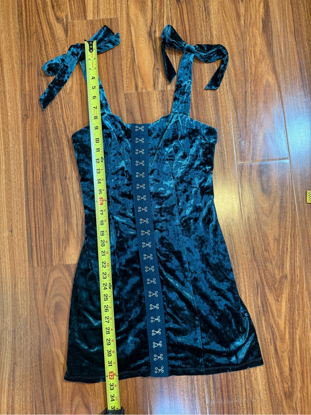 Forever 21 Velvet Tie-Shoulder Bodycon Mini Dress in Teal - Size S - Picture 10 of 11